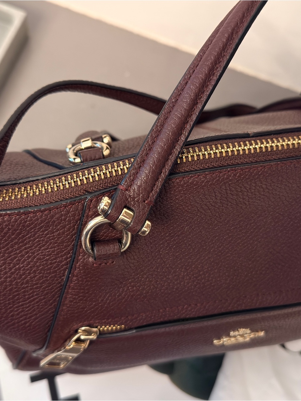 Coach Oxblood Pebbled Leather Satchel Crossbody Carryall Purse Burgundy - Picture 2 of 3